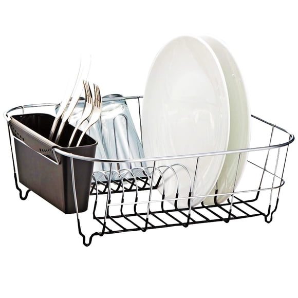 Escurridor de platos Neat-O Deluxe de acero cromado, tamaño pequeño, negro