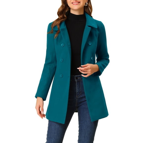 INSPIRE CHIC Abrigo de Mujer con Cuello Peter Pan Doble Botonadura Trinchera de Invierno Abrigo Pea Azul Lago M