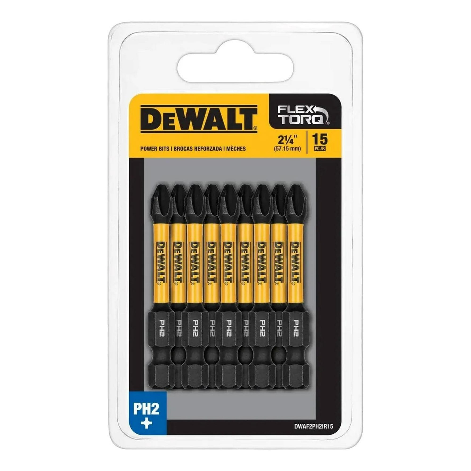 Set 15 Puntas Phillips#2 2-1/4” Flextorq Dwaf2ph2ir15 Dewalt Negro 12x7x3