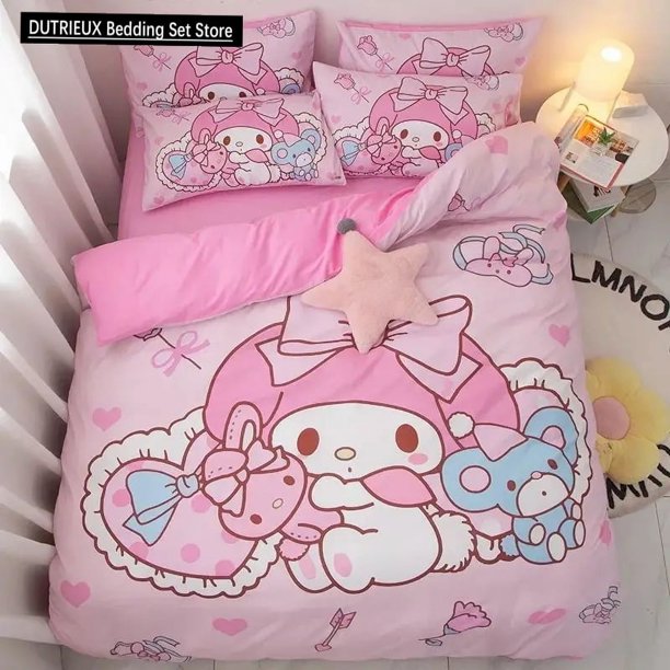 Sanrio Cartoon Duvet Cover My Melody New Sweet and Cute Princess Style Quilt Cover Three-piece Set Full Size for Bedroom Decor Bed Sheets