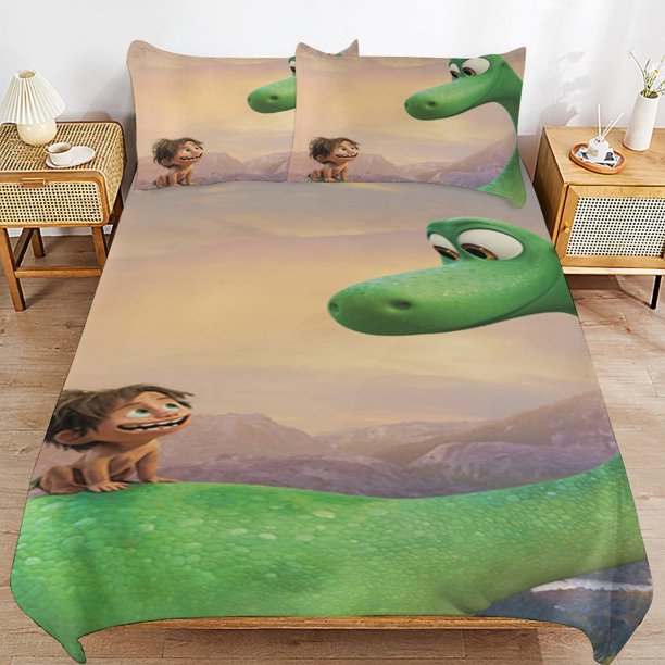 The Good Dinosaur Cartoon Bedding Sets Ultra Soft Skin-Friendly Duvet Cover 3 Piece, Cute Comforter Cover Bed Set for Boys Girls Kids