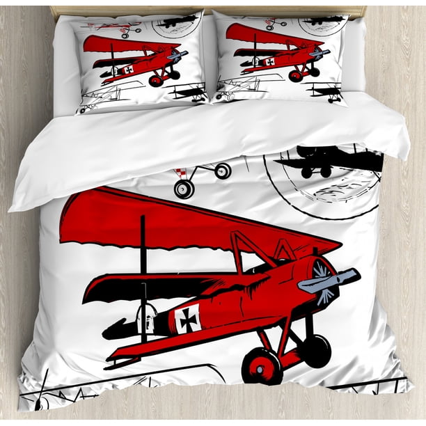 v2113 Bed Sheets Vintage Airplane Duvet Cover Set King Size Retro Flight Emblem with Old Plane Rock Style Quilt Cover Brown Polyester Bedding Set 3-Piece Bedding Set (1 Duvet Cover + 2 Pillow Shams) B