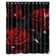 thumbnail image 1 of Cortina de ducha Glam Fire con rosas rojas y hojas negras, juego de cortina de baño con ganchos, tamaño 60 x 72 pulgadas, 1 of 3