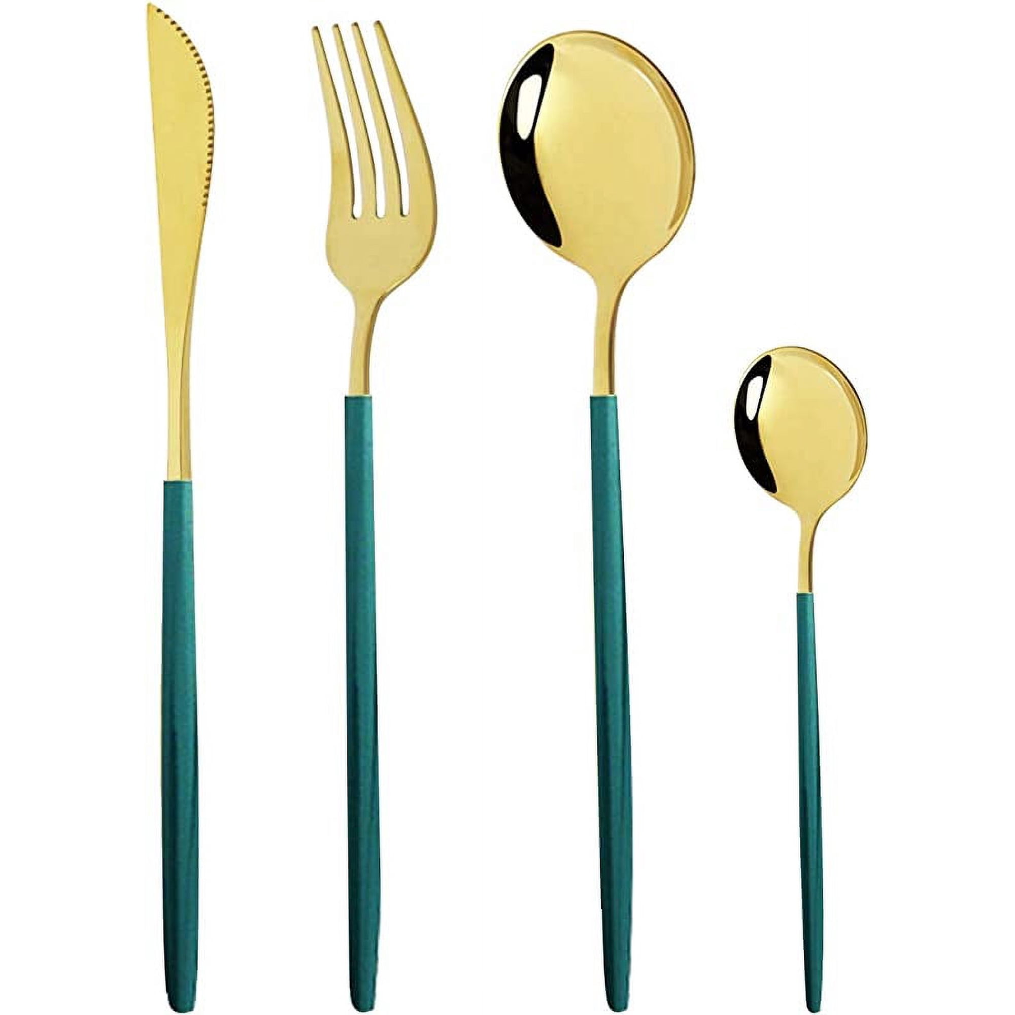 Xmhytop Juego De Cubiertos De Cocina De 40 Piezas, Inoxidable, Color Oro Verde, Ideal Para Hogares Y Eventos
