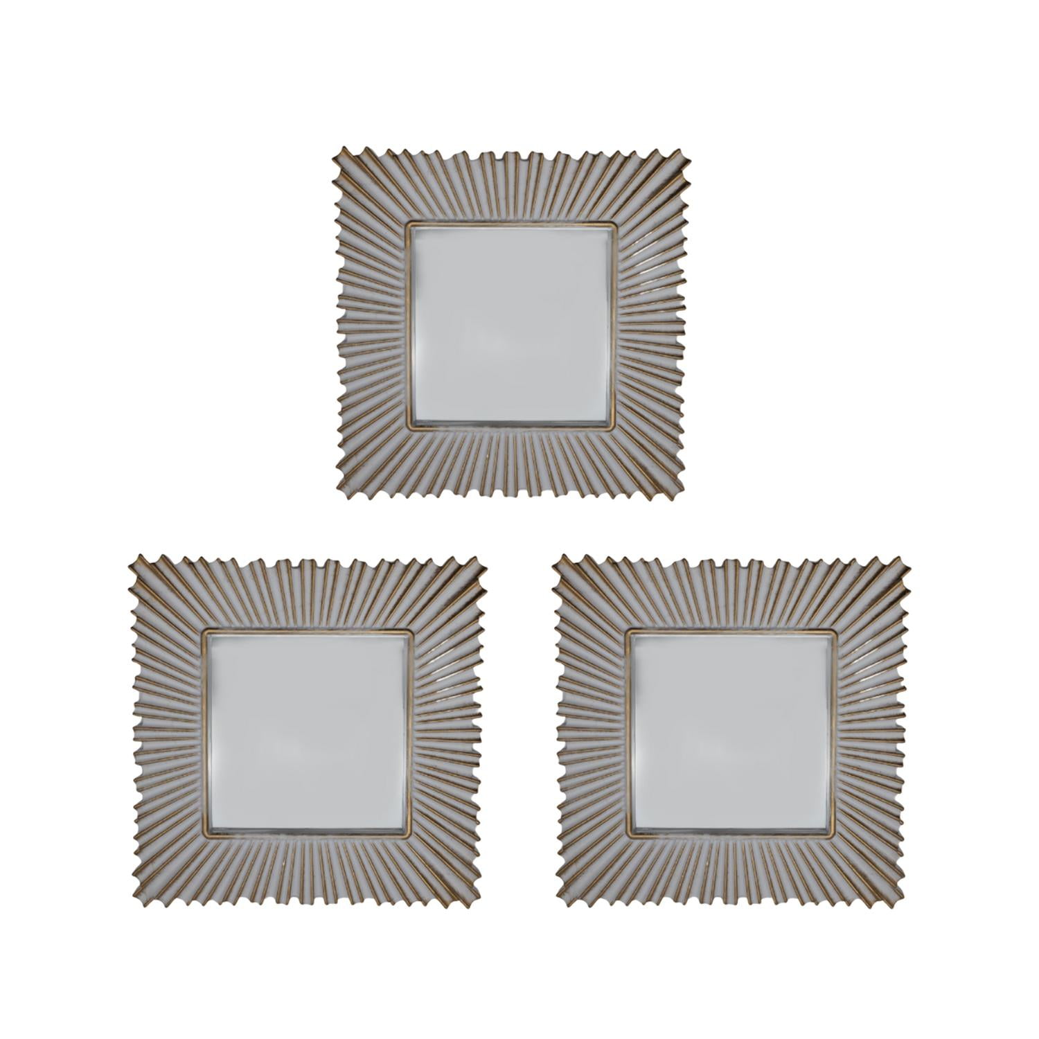 Fliperex - Set 3 Marcos De Espejos Cuadrados Blancos Lineas Doradas Blanco