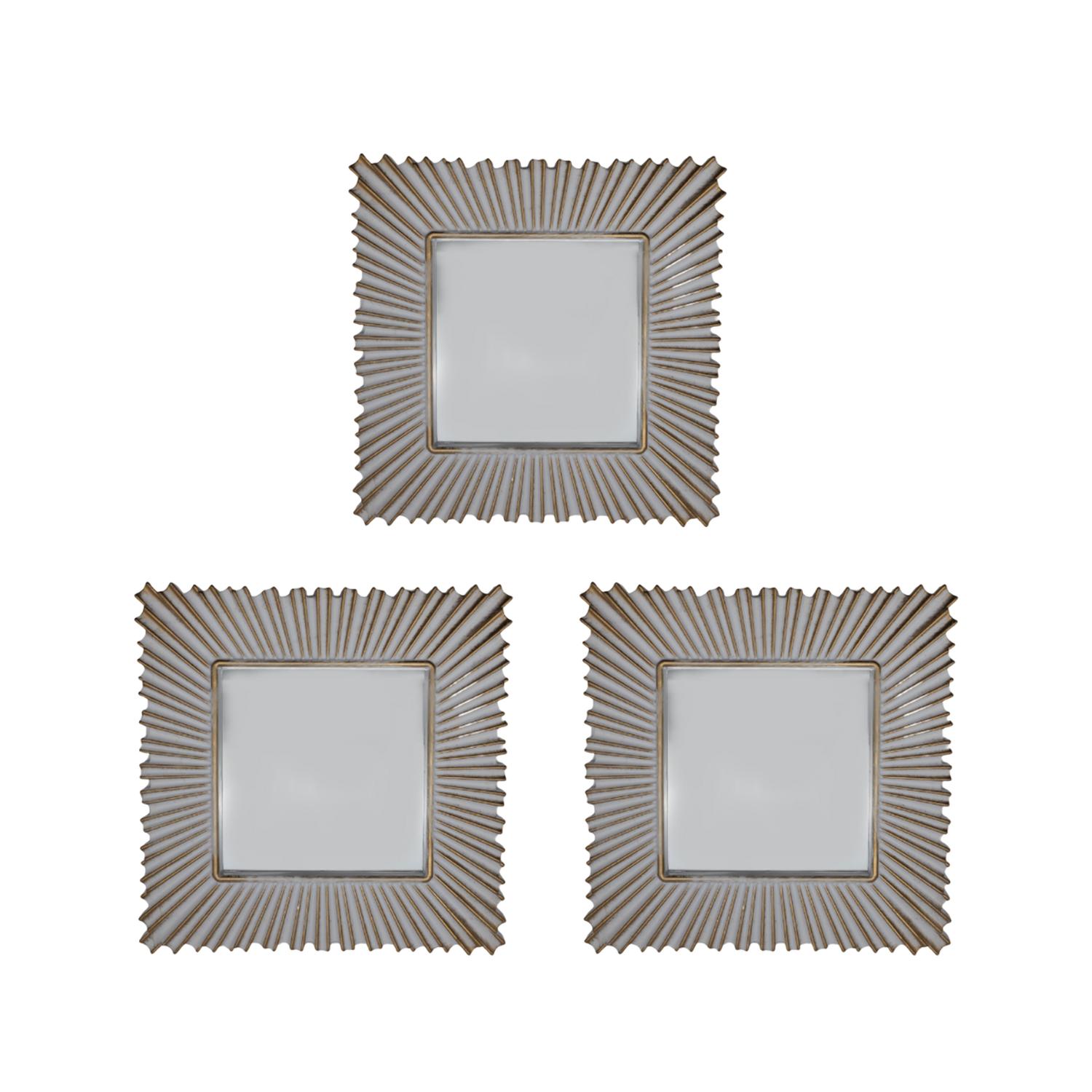 Fliperex - Set 3 Marcos De Espejos Cuadrados Blancos Lineas Doradas