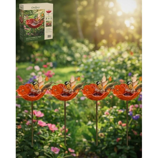 Estaca jardín flor metal hecha mano con baño abejas decoración exterior regalo polinizadores