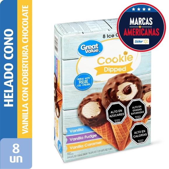 Helado Cono Sabor Vanilla Con Cobertura De Chocolate Variedades 8 Un Caja, 1,08 L