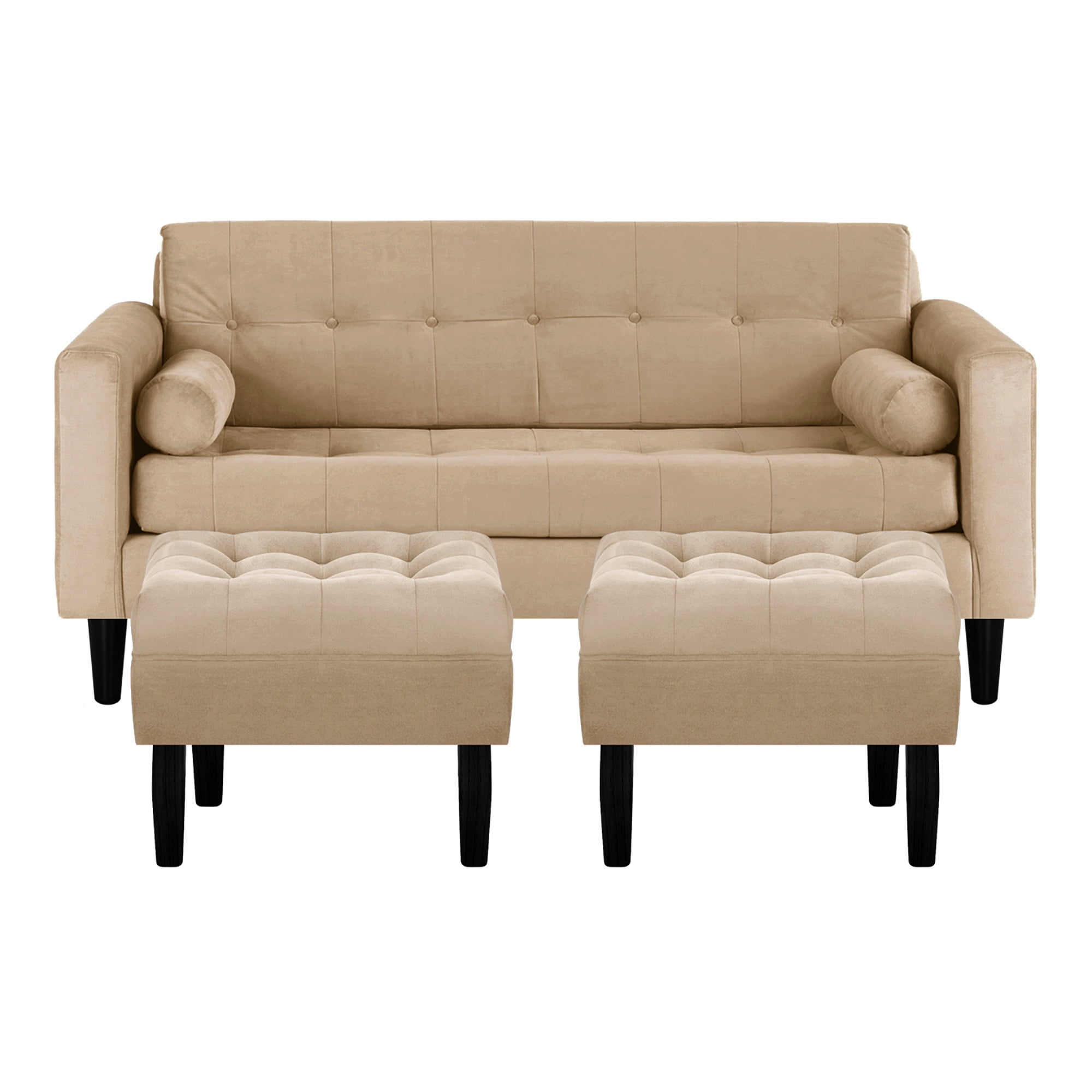 Bodevir - Sofa Retro 3c + 2 Pouf Felpa 00 Beige