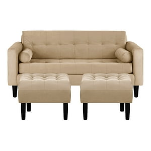 Bodevir - Sofa Retro 3C + 2 Pouf Felpa 00 Beige