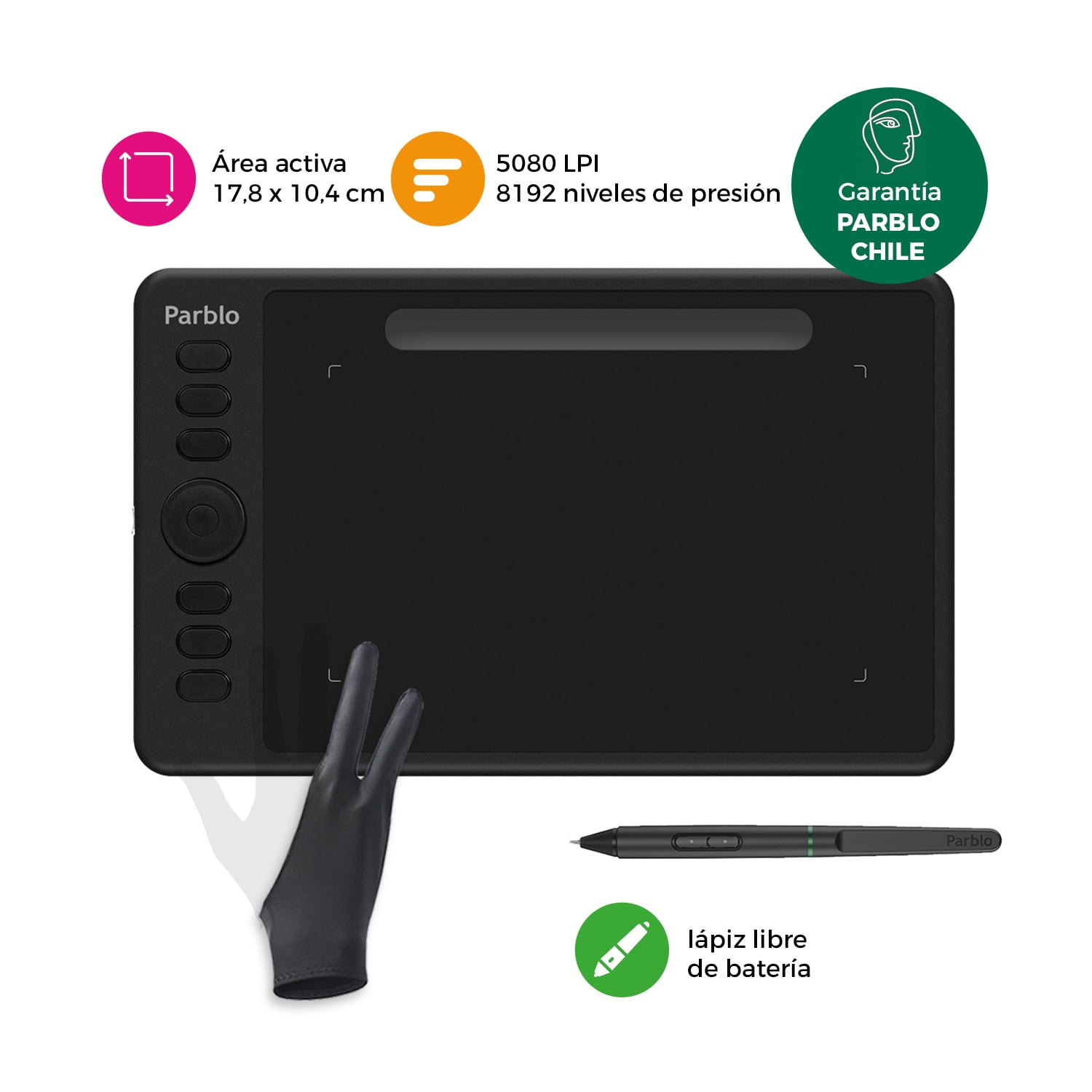 Parblo - Tableta Gráfica Digitalizadora Intangbo S Black Con Guante Y Dial