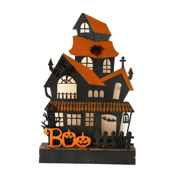 Casa De Madera De Halloween, Estatua, Festival, Casa Fantasma, Accesorios Decorativos Con Luz