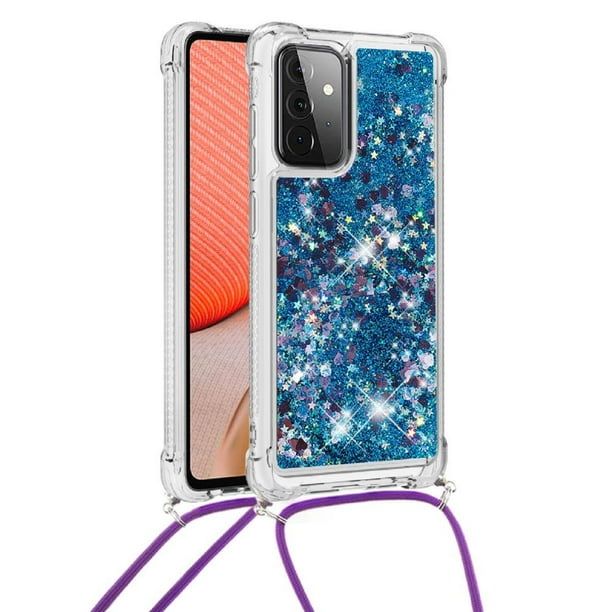 Funda FOXDOCK para Samsung Galaxy A72 5G con Cuerda Ajustable, Brillo Líquido, Protección Antigolpes y Lente – Ideal para Regalo
