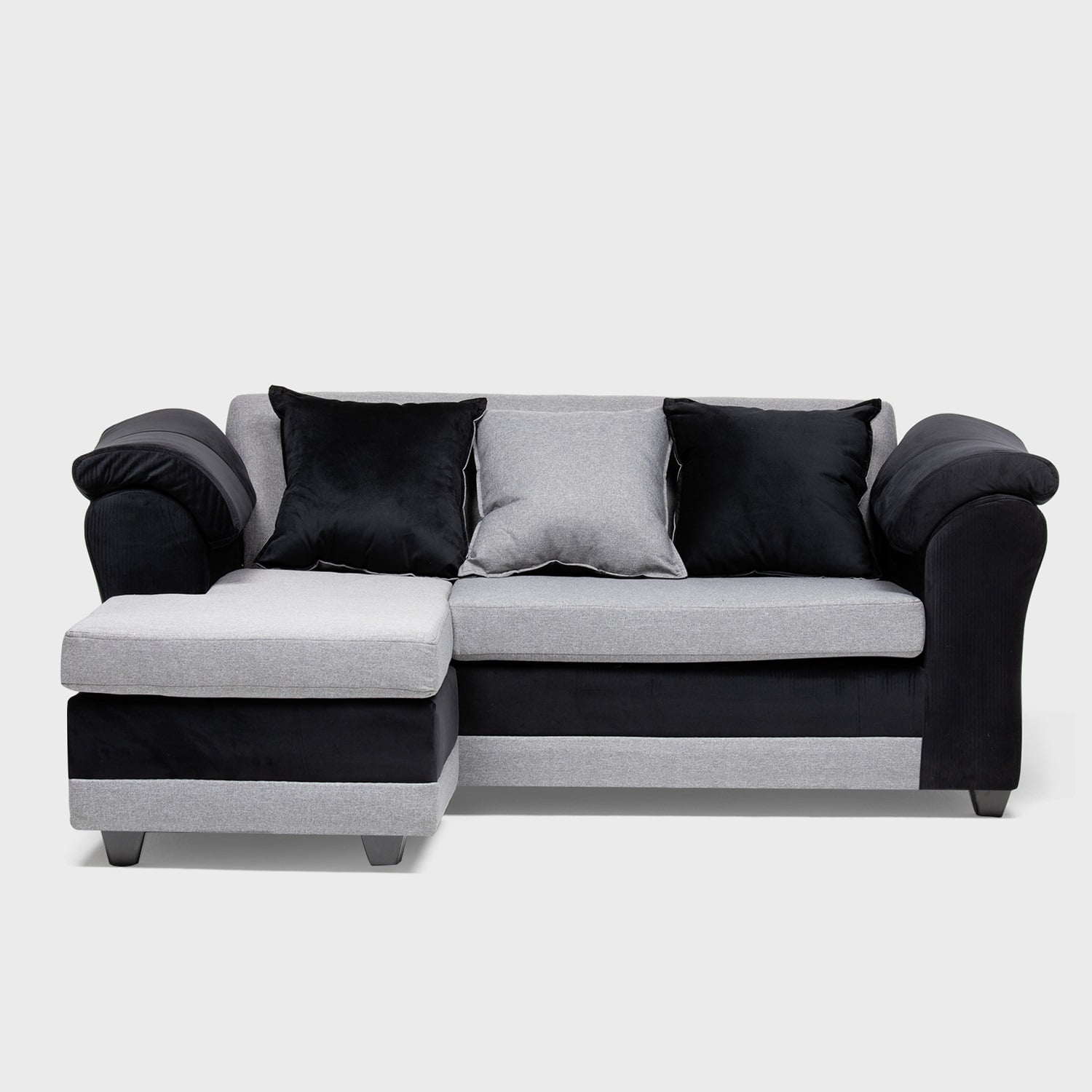 Almore - Seccional Reversible Izq Y Der Felpa Negro Tela Gris