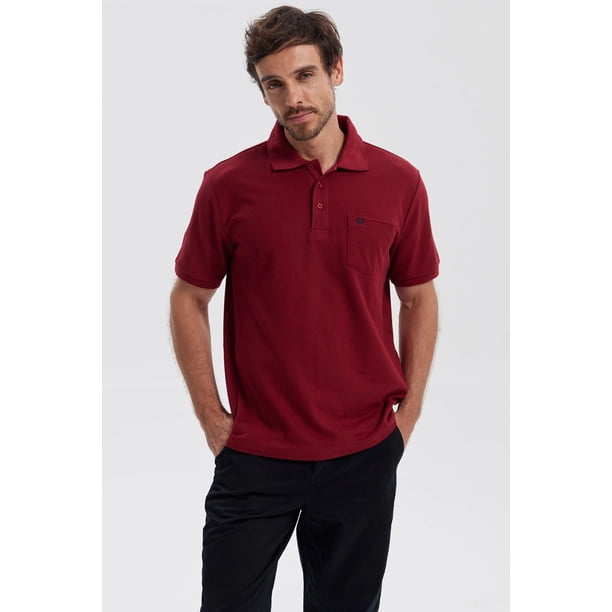 Polera Hombre Piqué Básica Lisa Burdeo - lll