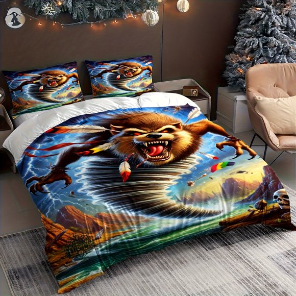 Raging Orc Tornado Apocalyptic Scene with Feather Accents and Lightning Innovative Cartoon Design for Single/Double Bed 1 Duvet Cover + 1/2 Pillowcases Soft Lig