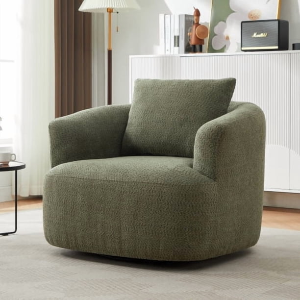 Silla giratoria de 360°, sofá de silla de acento de 38,2", silla de sofá giratoria tapiceada con almohada para salón, dormitorio, oficina y hotel