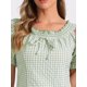 thumbnail image 5 of INSPIRA CHIC Blusa a Cuadros de Vuelta al Colegio para Mujer con Cuello Redondo, Volantes y Mangas Abullonadas M Verde, 5 of 6