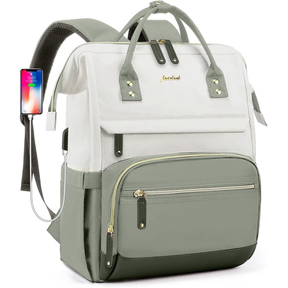 Mochila para portátil Focdod Women Work de 15.6 pulgadas con puerto USB, color beige
