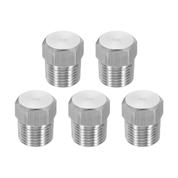 Uxcell 5 piezas de tapón de tubería de acero inoxidable 304 con rosca macho PT de 1/8" cabeza hexagonal exterior tapón de cabeza hexagonal tapones para tubo de aire agua aceite gas