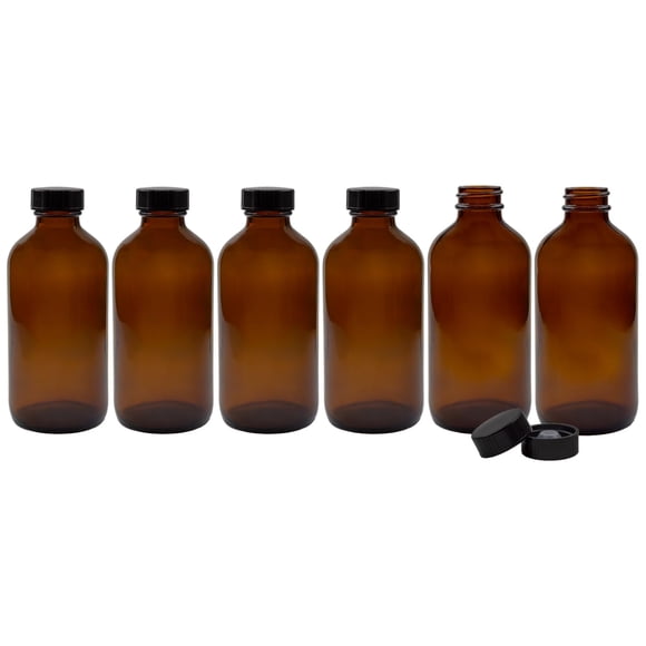 Botellas de vidrio Cornucopia, 235 ml, color ámbar con tapas de policono, paquete de 6