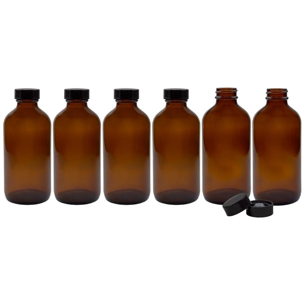 Botellas de vidrio Cornucopia, 235 ml, color ámbar con tapas de policono, paquete de 6