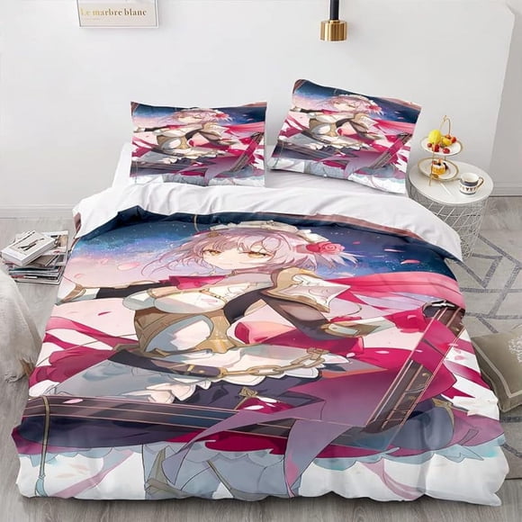 Genshi-n Im-pact D-uvet Cove-r Queen Size - Genshin- Impact- Printe-d Soft Microfi-ber Beddi-ng Set