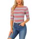 thumbnail image 1 of INSPIRE CHIC Camisetas a Rayas de Mujer para Regreso a Clases Ajustadas con Mangas al Codo y Cuello de Barco Talla M Rosa Gris, 1 of 6