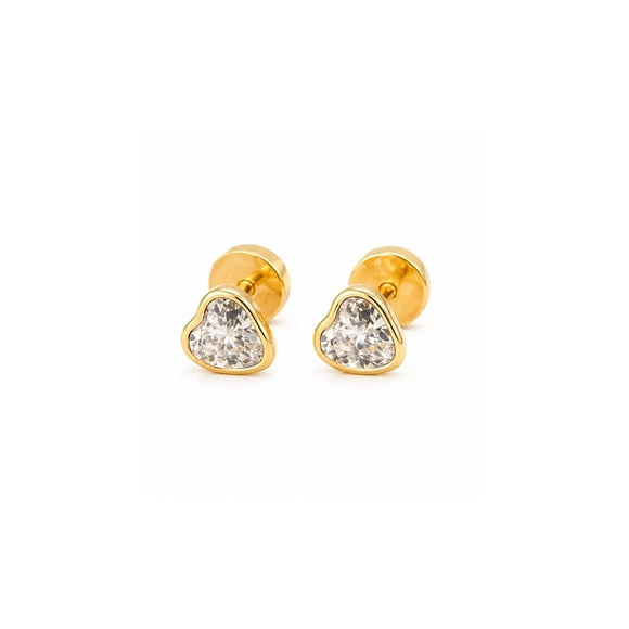 Aros Abridores Corazón 6mm Oro 18k Tope A Presión Niñas Jovenes