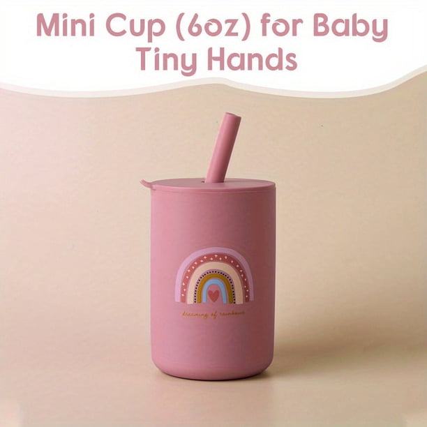 6oz Mini Water Cup For Kids, Learning Drinking Portable Unbreakable Training Cup With Straw & Lid For Toddler Beginner Drinking Water, Food Grade Silicone Baby Water Bottle, BPA FREE First-Stage Prac