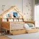 thumbnail image 2 of Wood Full Size House Platform Beds with LED, Storage Shelves, Drawers and Guardrail, Natural, 2 of 3