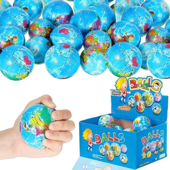 Bolas de espuma Earth Squeeze Globe Mini Soft de 2.5 pulgadas para niños x24