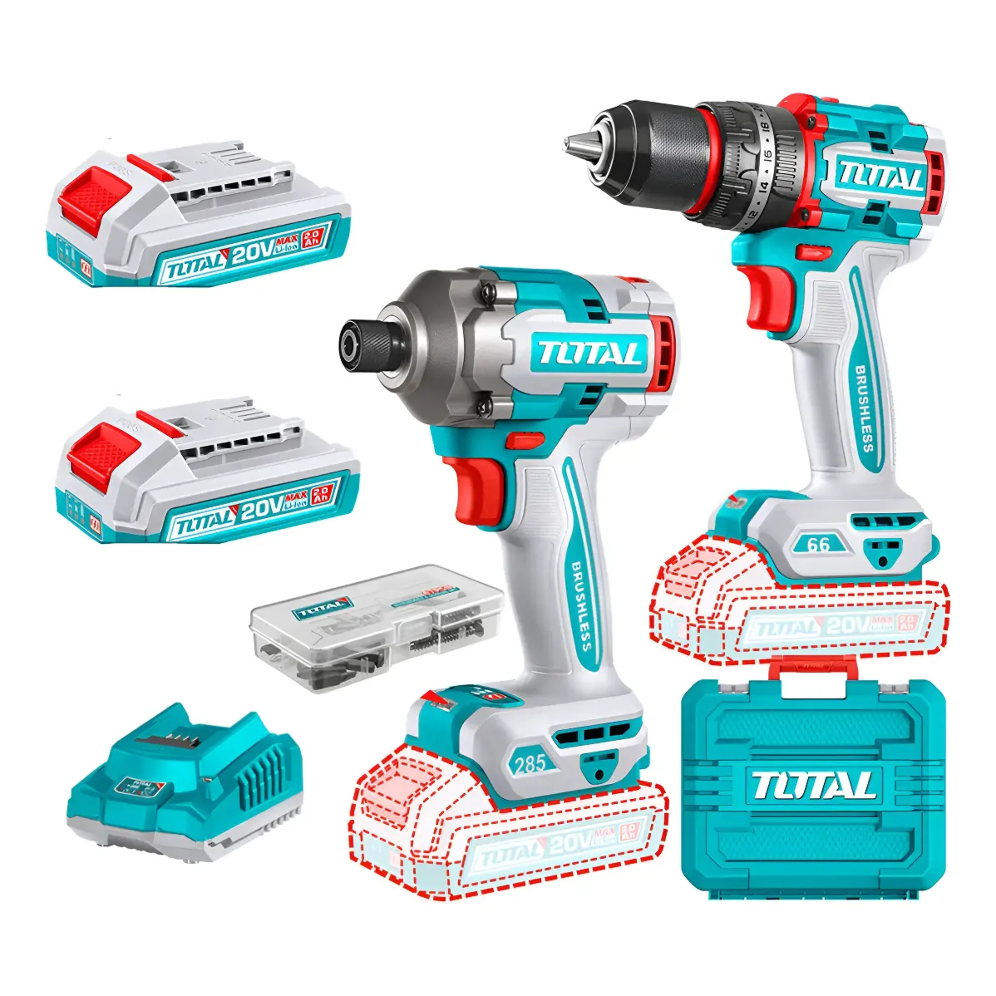 Total Tools - Combo Total 20v Taladro Percutor Llave Impacto 2 Baterías