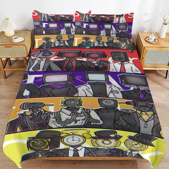 Skibidi Toilet Bedding Set Duvet Cover Comfortable and Lightweight Cartoon Bedding 3 Piece Bed Set