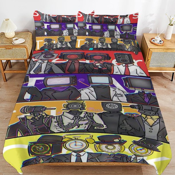Skibidi Toilet Bedding Set Duvet Cover Comfortable and Lightweight Cartoon Bedding 3 Piece Bed Set