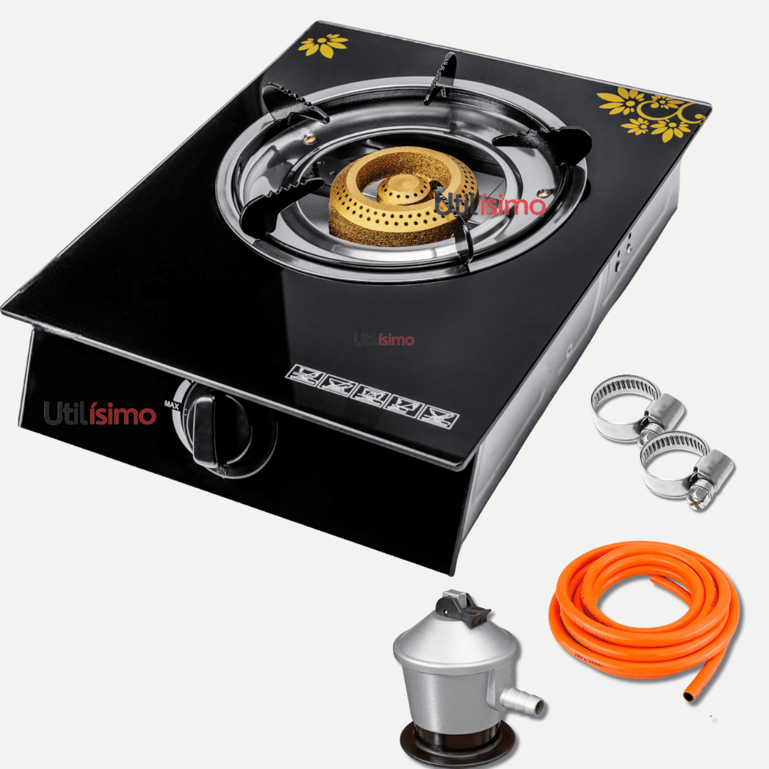 Line - Cocina Encimera A Gas Licuado Vidrio 1 Plato Negro+kit De Instalación