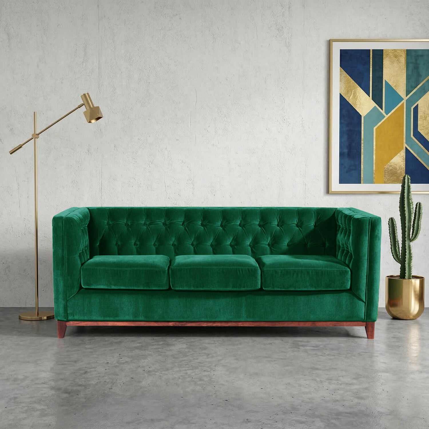 Latam Home - Sofá Roma 3 Cuerpos Tela Velvet Verde