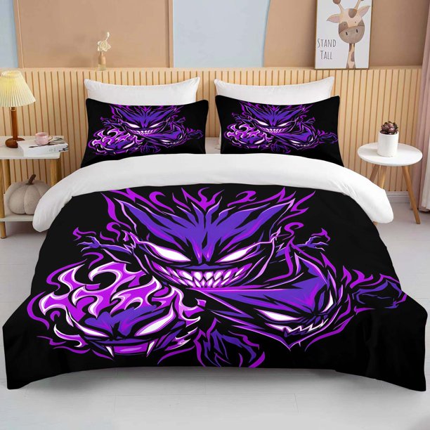 x2388 Bed SheetsGengar Printed Bedding Set Cartoon Anime Duvet Cover Comforter Pillowcase Boys Girls Children Adults Bedding Set Luxury 3-Piece Bedding Set (1 Duvet Cover + 2 Pillow Shams) nj2388