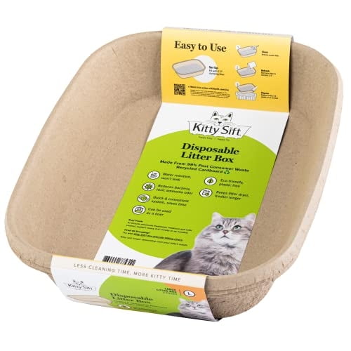 Caja de arena desechable para gatos Kitty Sift, sostenible, paquete de 6