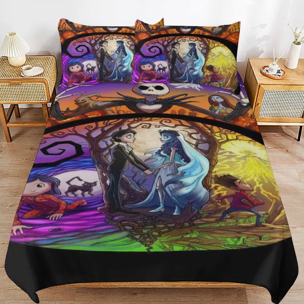 Nightmare Before Christmas Bedding Set Duvet Cover Comfortable and Lightweight Cartoon Bedding 3 Piece Bed Set