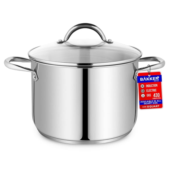 Olla Stockpot Bakken-Swiss Deluxe de acero inoxidable de 8 litros con tapa