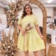 thumbnail image 2 of Agnes Orinda Vestidos de Cuadros para Mujer Tallas Grandes Cuello Redondo de Capas Mangas Cortas Verano Casual Midi Vestido a Cuadros 2X Amarillo, 2 of 8