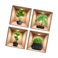 Bothyi - 4 Pegatinas De Pared Con Plantas Verdes Para Comedor, Oficina, Decoración Del Hogar, Despegar Y Pegar Con Macetas Negras