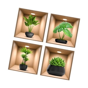 Bothyi - 4 Pegatinas De Pared Con Plantas Verdes Para Comedor, Oficina, Decoración Del Hogar, Despegar Y Pegar Con Macetas Negras