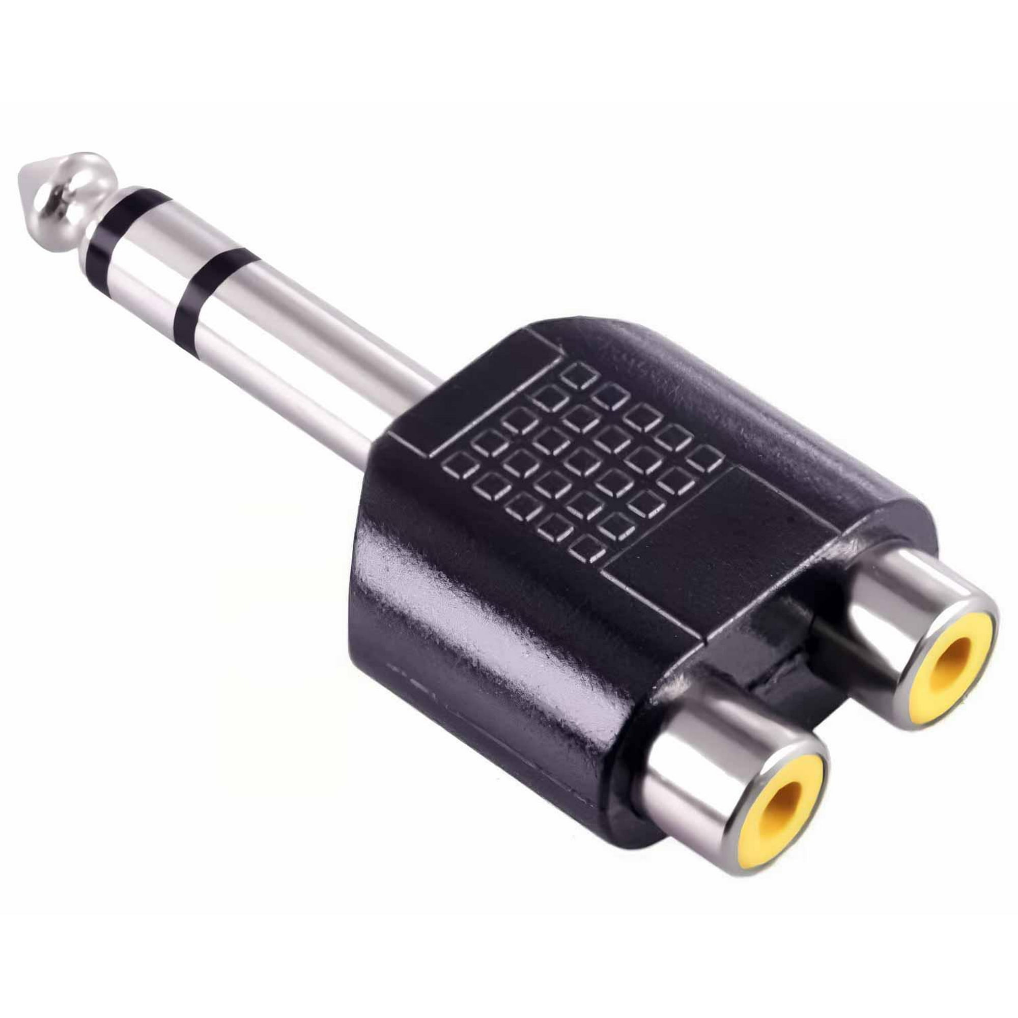 Gen - Adaptador Jack 6.5 Audio Plug 6.3 Mm Macho 2 Rca Hembra Conector Negro