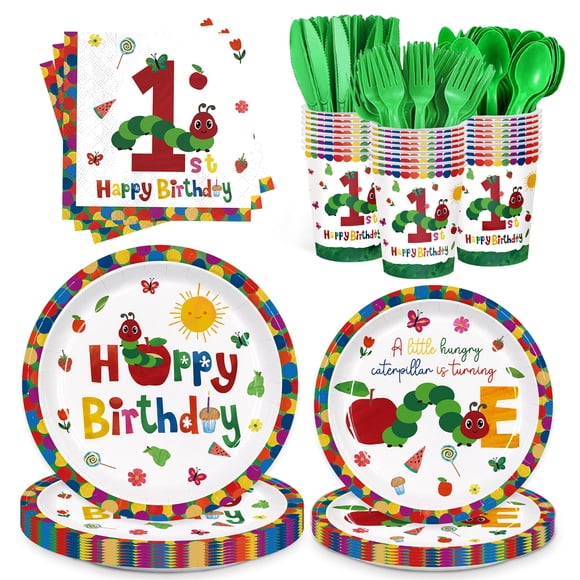 Set de fiesta ZQMONTIA de 168 piezas con temática de oruga para primer cumpleaños