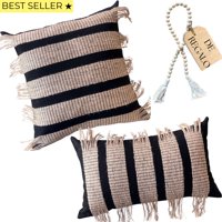 Mandir Home - Set 2 Fundas Franja Negro Y Yute + Regalo