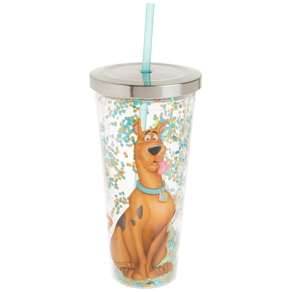 Vaso Spoontiques con purpurina, con pajita, 590 ml, Scooby Doo