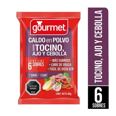 Caldo En Polvo Sabor Tocino Ajo Y Cebolla (6 Sobres) Bolsa 48 G Gourmet