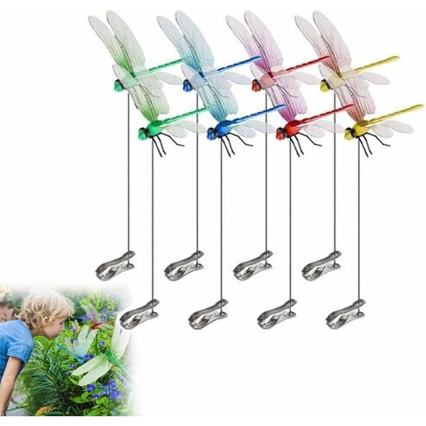 12 clips libélula repelente insectos 3D artificial decoración jardín sombrero